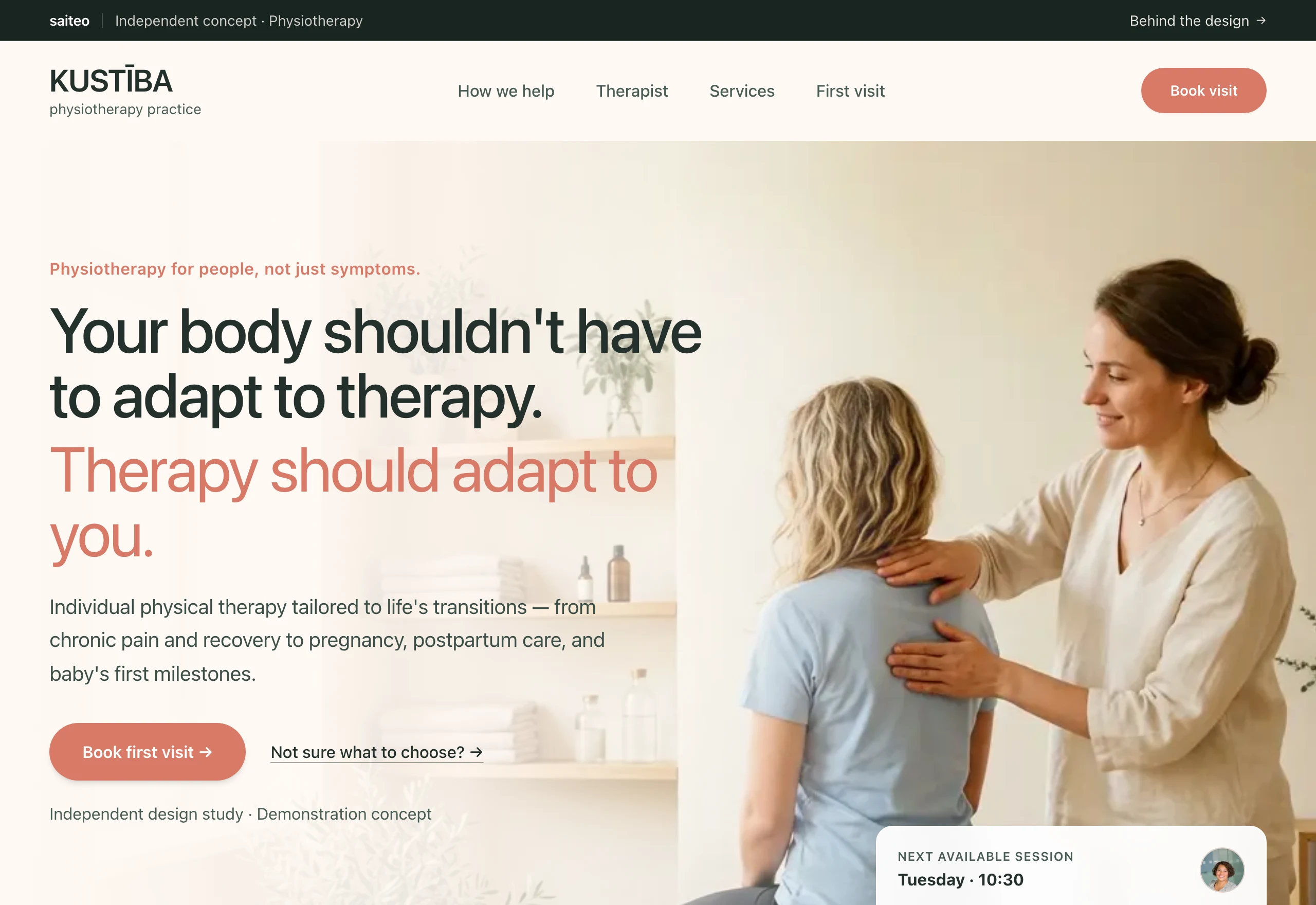 Physiotherapy practice website concept created by Saiteo